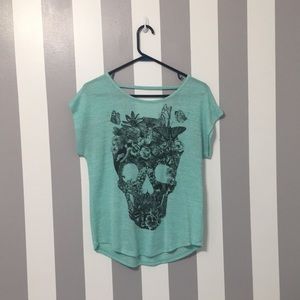 Flowered skull shirt with open back